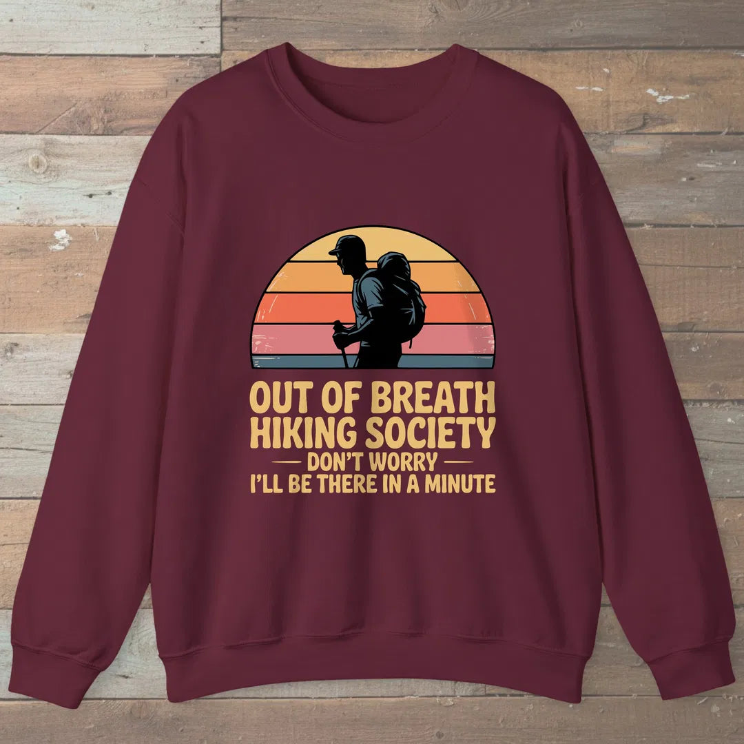 Out Of Breath Hiking Society Sunset Sweatshirt Maroon Outdoor Nature Tee