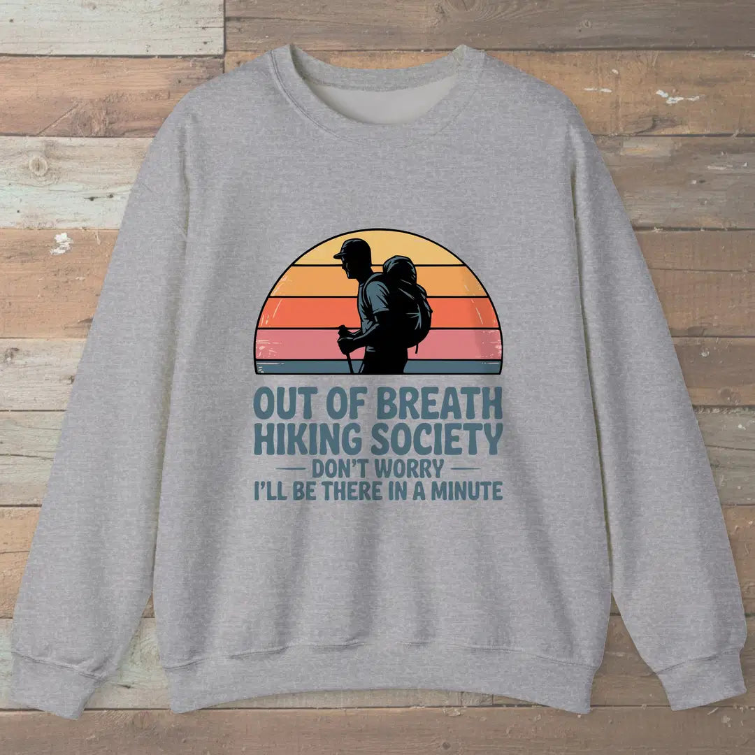 Out Of Breath Hiking Society Sunset Sweatshirt Sport Grey Outdoor Nature Tee
