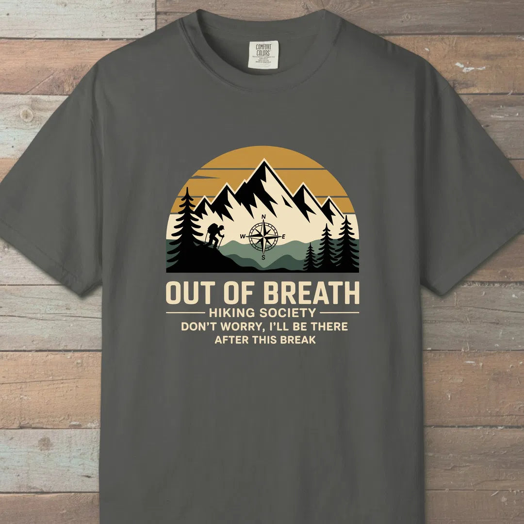 Out Of Breath Hiking Society Mountain T-Shirt Pepper Outdoor Nature Tee