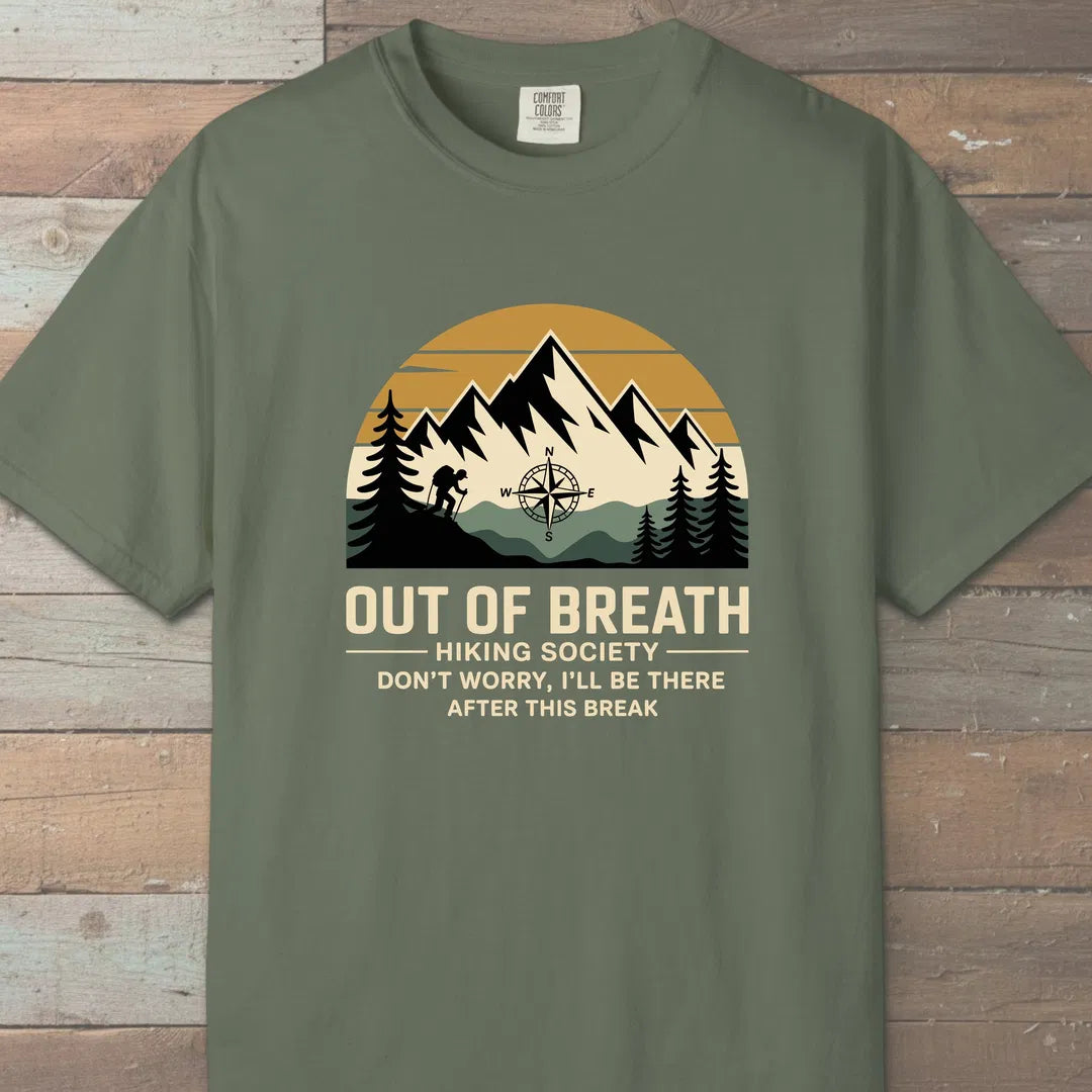 Out Of Breath Hiking Society Mountain T-Shirt Moss Outdoor Nature Tee