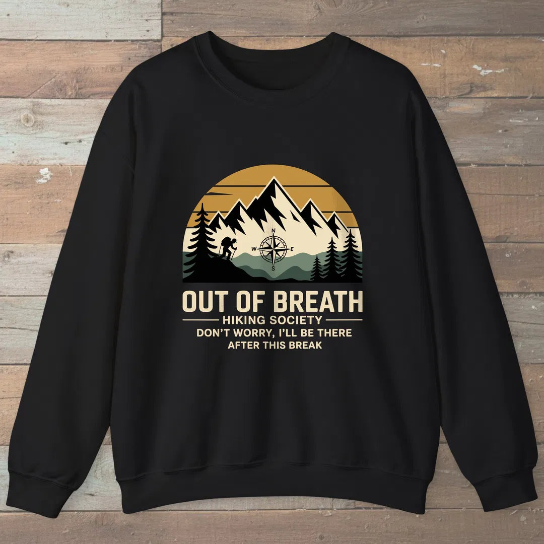 Out Of Breath Hiking Society Mountain Sweatshirt Black Outdoor Nature Tee