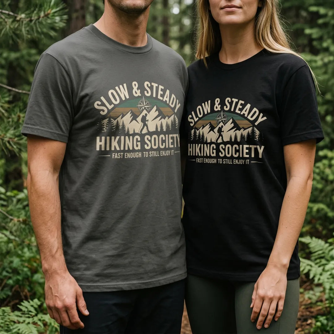 Slow And Steady Hiking Society T-Shirt Outdoor Nature Tee