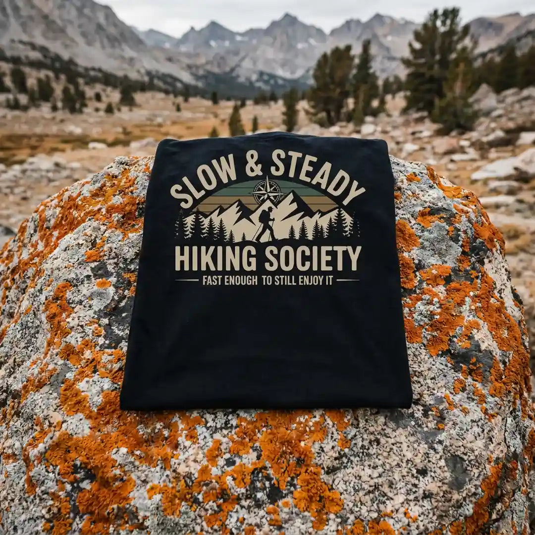 Slow And Steady Hiking Society T-Shirt Outdoor Nature Tee