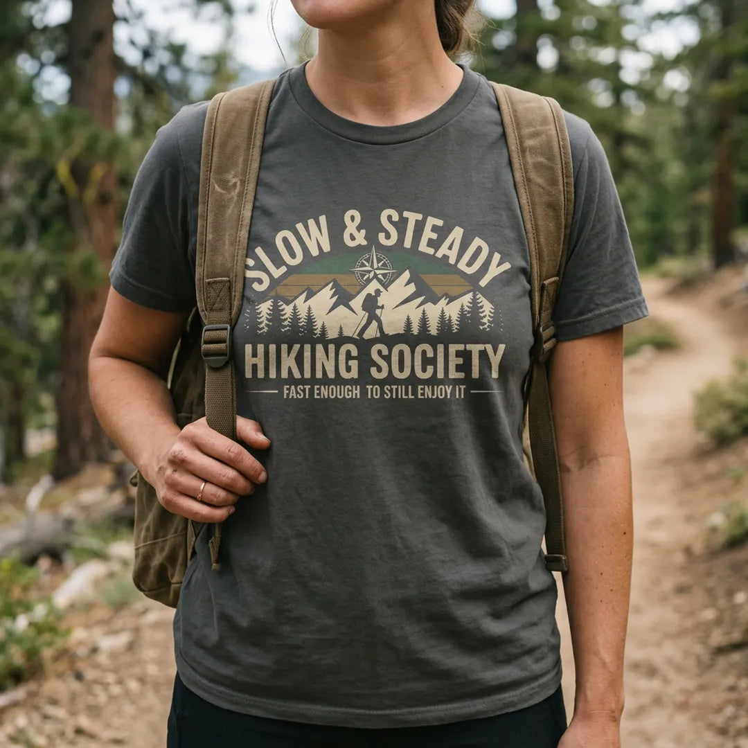 Slow And Steady Hiking Society T-Shirt Outdoor Nature Tee