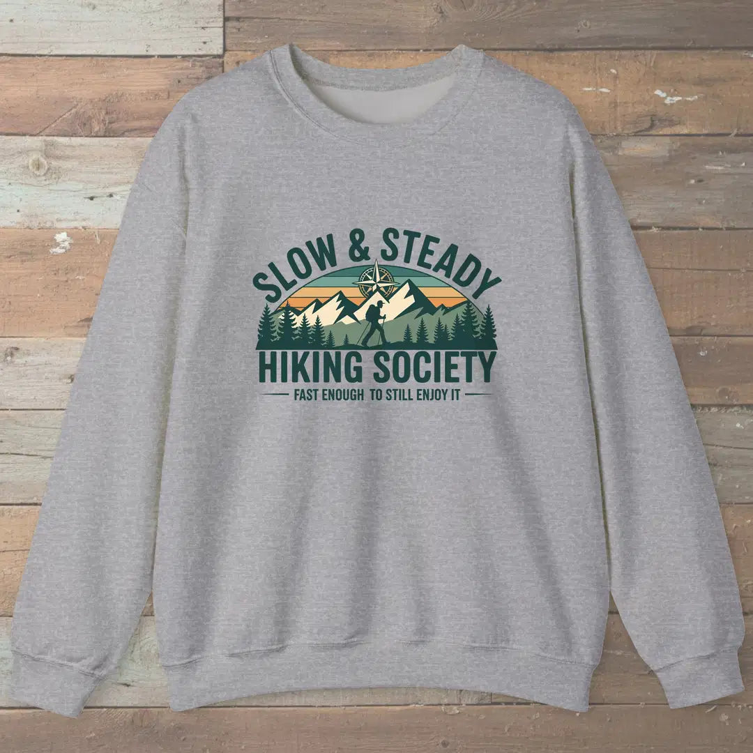 Slow And Steady Hiking Society Sweatshirt Sport Grey Outdoor Nature Tee