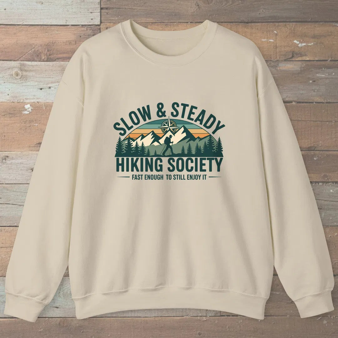 Slow And Steady Hiking Society Sweatshirt Sand Outdoor Nature Tee