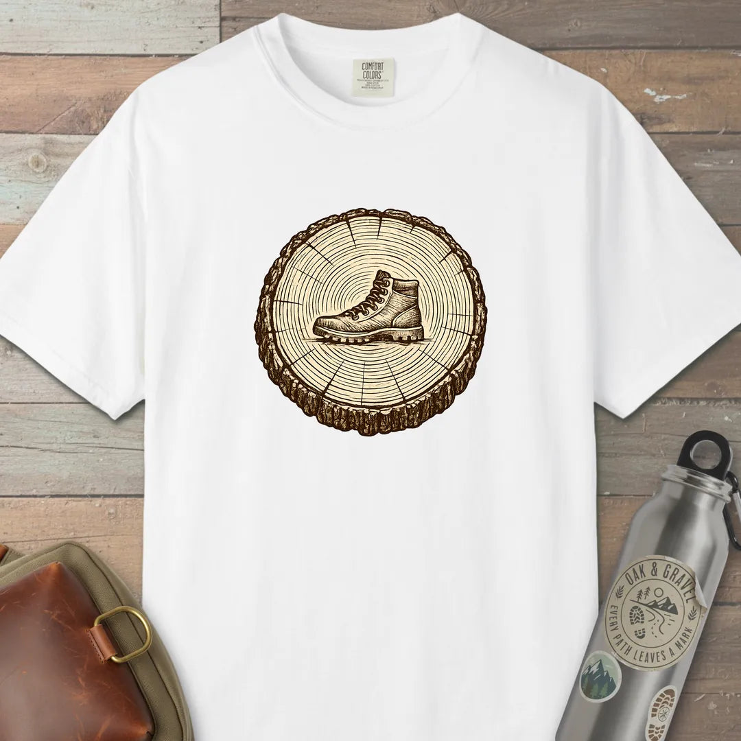 Stump Boot T-Shirt White Outdoor Nature Tee
