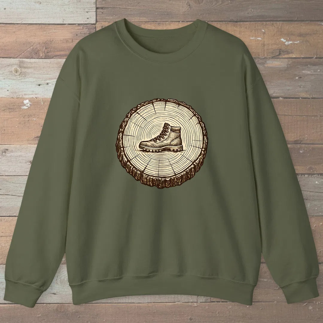 Stump Boot Sweatshirt Military Green Outdoor Nature Tee
