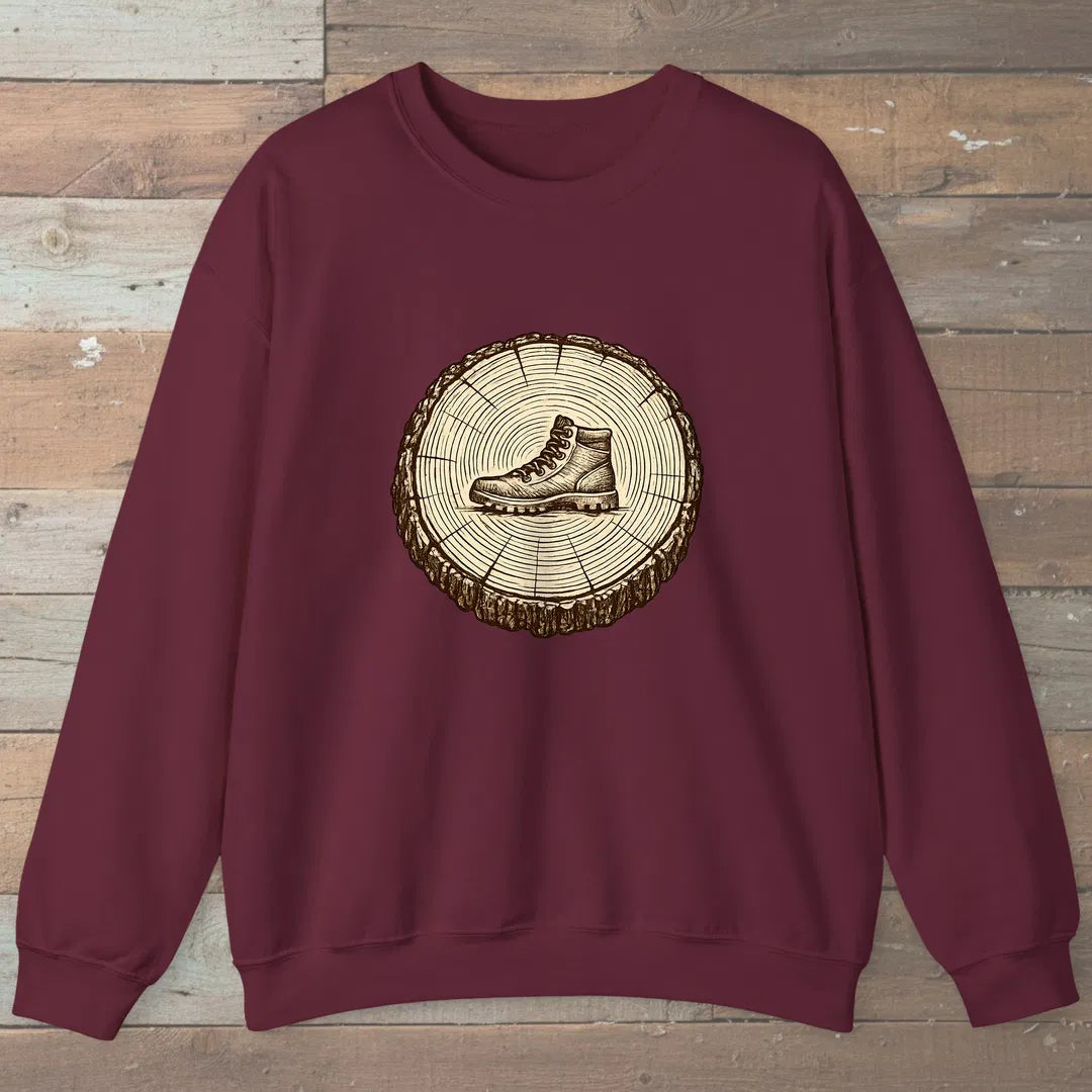 Stump Boot Sweatshirt Maroon Outdoor Nature Tee