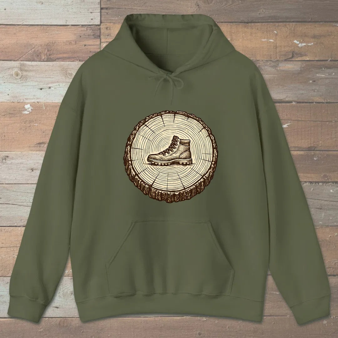 Stump Boot Hoodie Military Green Outdoor Nature Tee