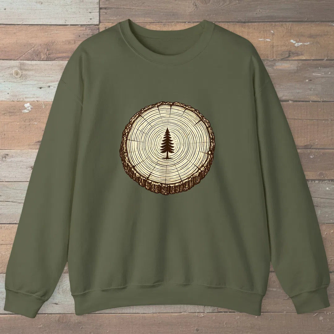 Stump Tree Sweatshirt Military Green Outdoor Nature Tee