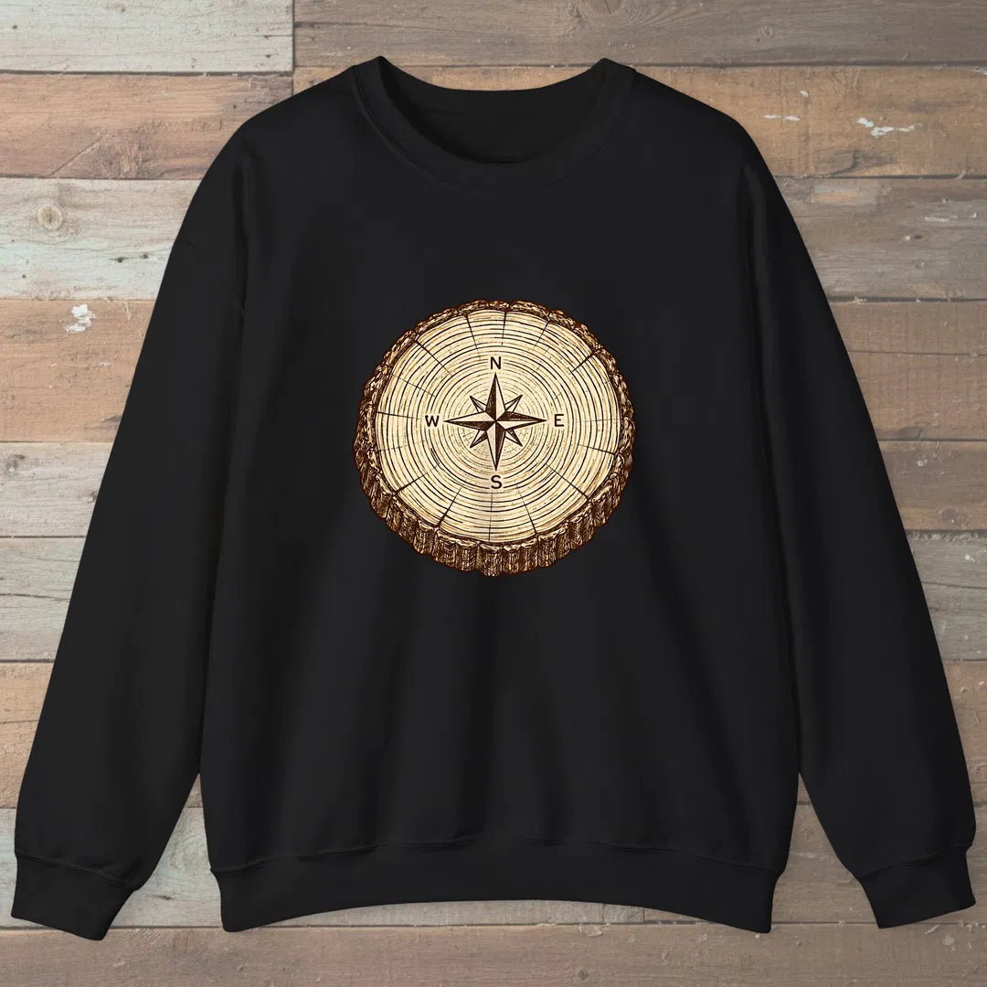 Stump Compass Sweatshirt Black Outdoor Nature Tee