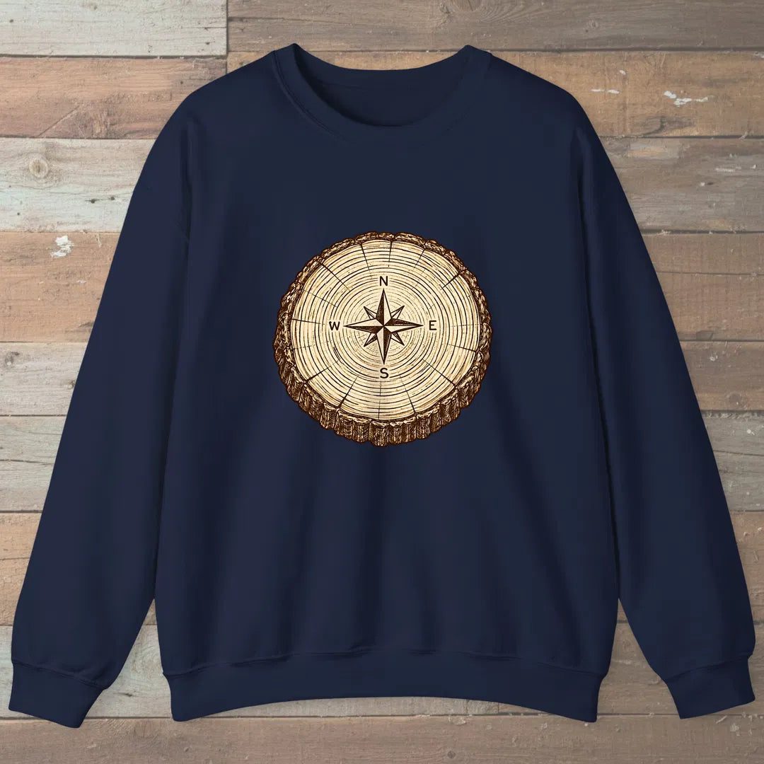 Stump Compass Sweatshirt Navy Outdoor Nature Tee