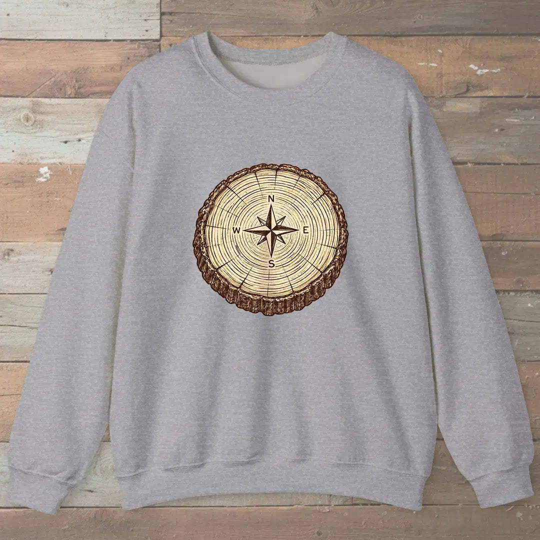 Stump Compass Sweatshirt Sport Grey Outdoor Nature Tee