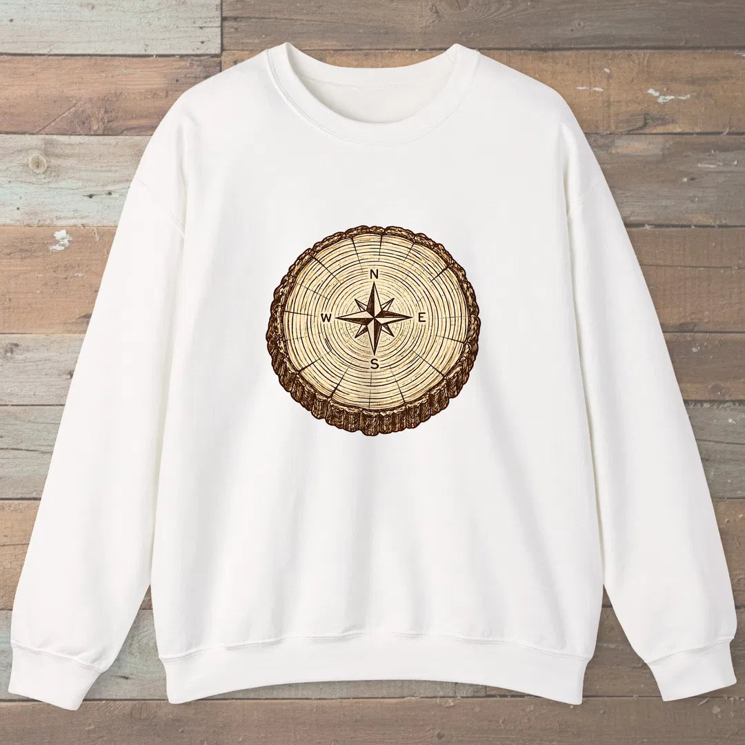 Stump Compass Sweatshirt White Outdoor Nature Tee