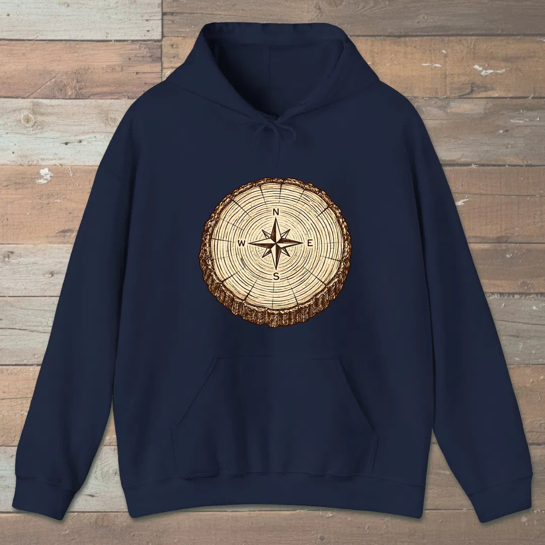 Stump Compass Hoodie Navy Outdoor Nature Tee