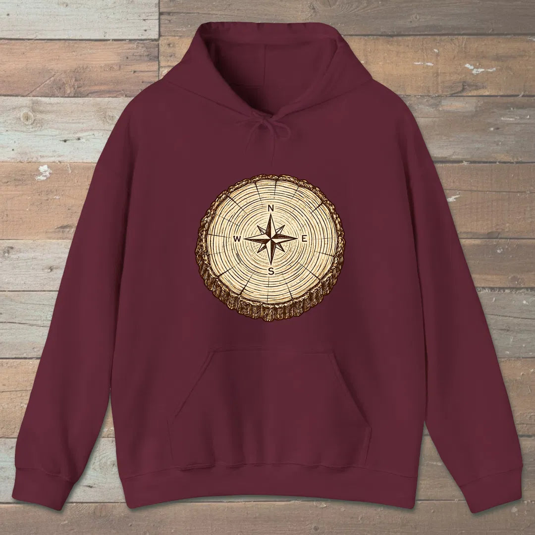 Stump Compass Hoodie Maroon Outdoor Nature Tee