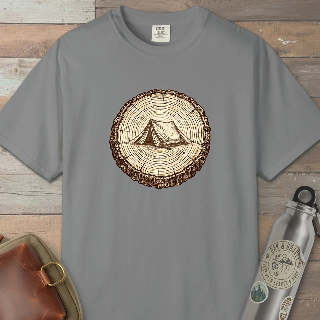 Stump Tent T-Shirt Grey Outdoor Nature Tee
