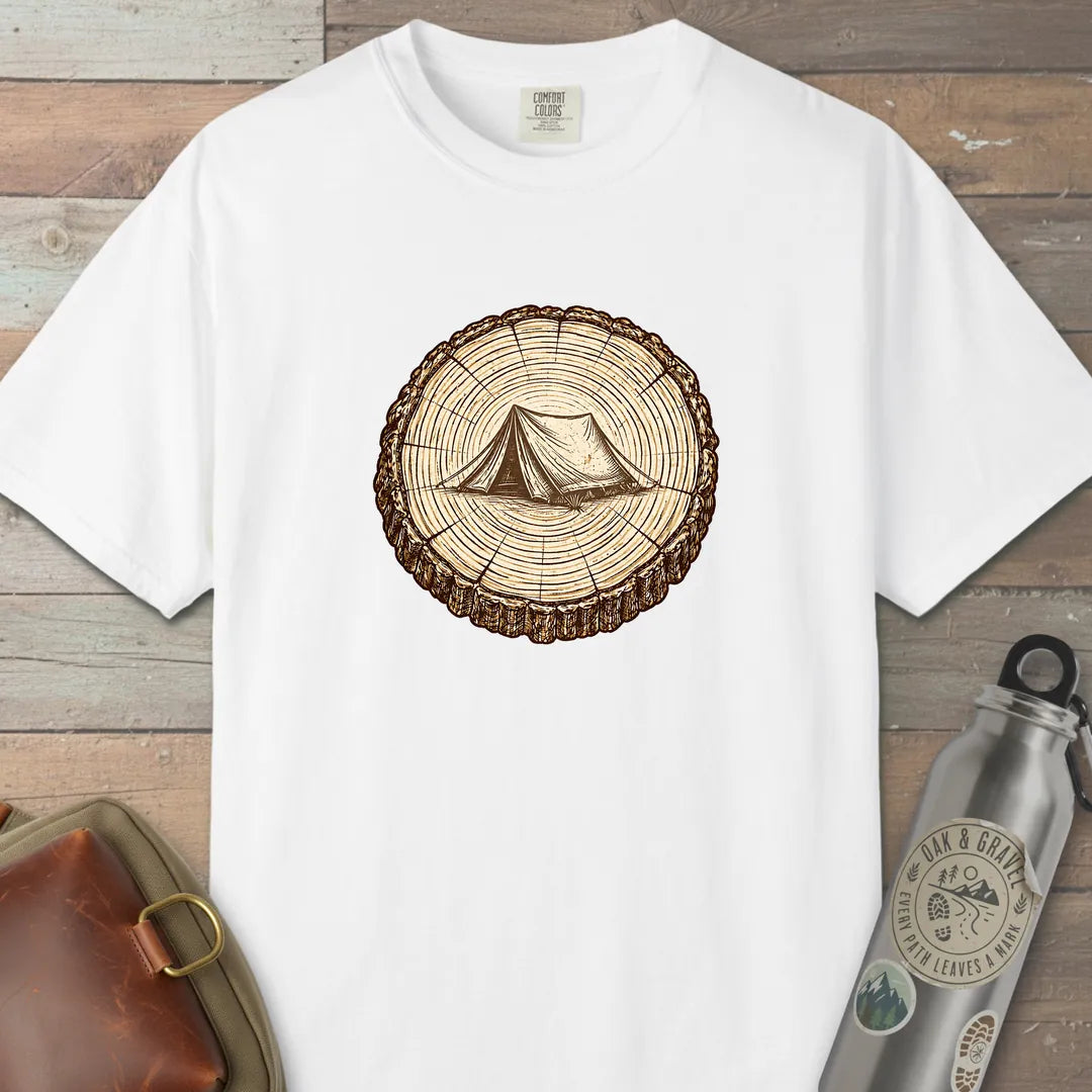 Stump Tent T-Shirt White Outdoor Nature Tee