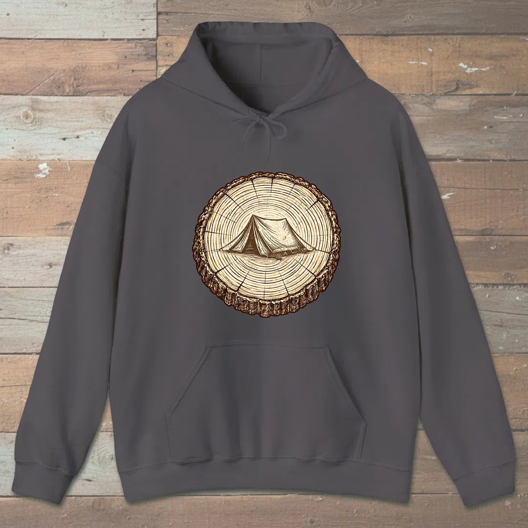 Stump Tent Hoodie Charcoal Outdoor Nature Tee