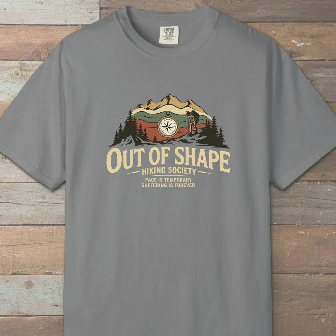 Out Of Shape Hiking Society T-Shirt Grey Outdoor Nature Tee