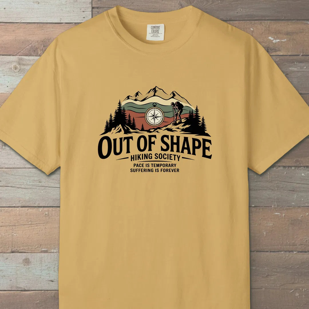 Out Of Shape Hiking Society T-Shirt Mustard Outdoor Nature Tee