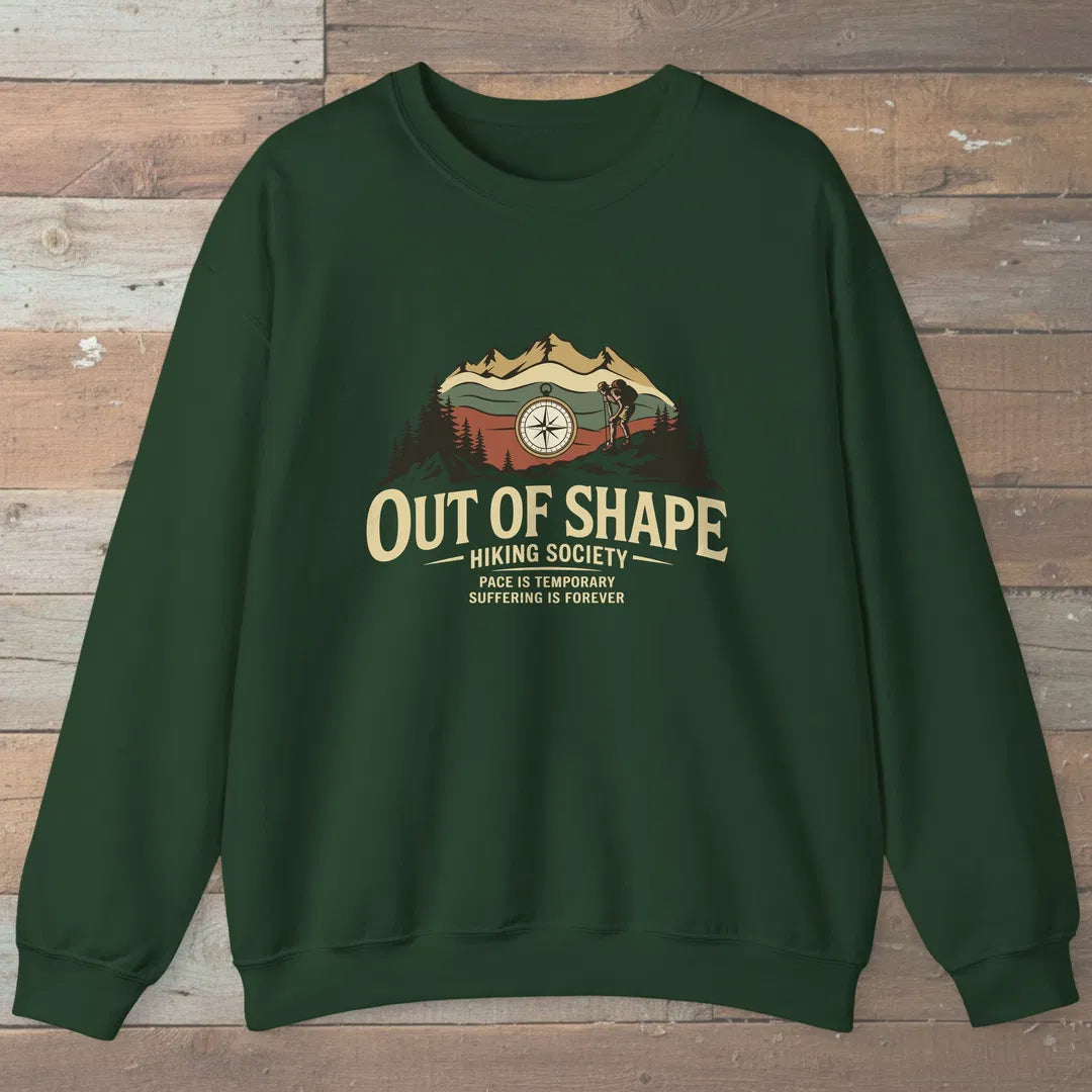 Out Of Shape Hiking Society Sweatshirt Forest Green Outdoor Nature Tee