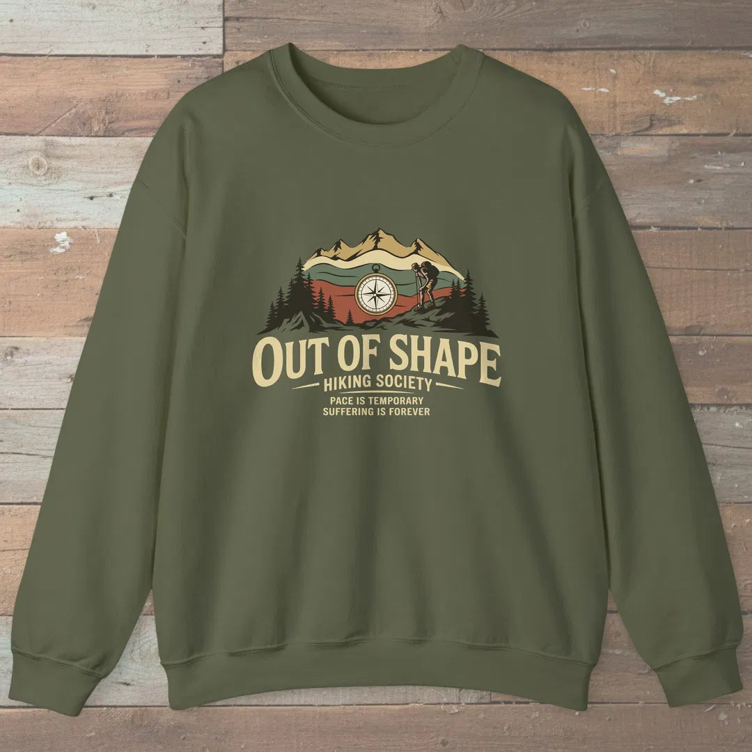 Out Of Shape Hiking Society Sweatshirt Military Green Outdoor Nature Tee
