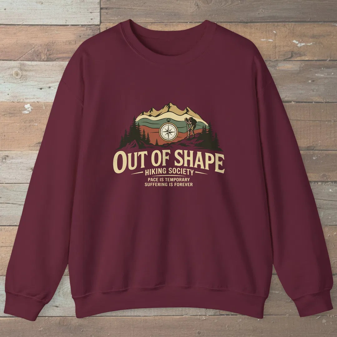 Out Of Shape Hiking Society Sweatshirt Maroon Outdoor Nature Tee