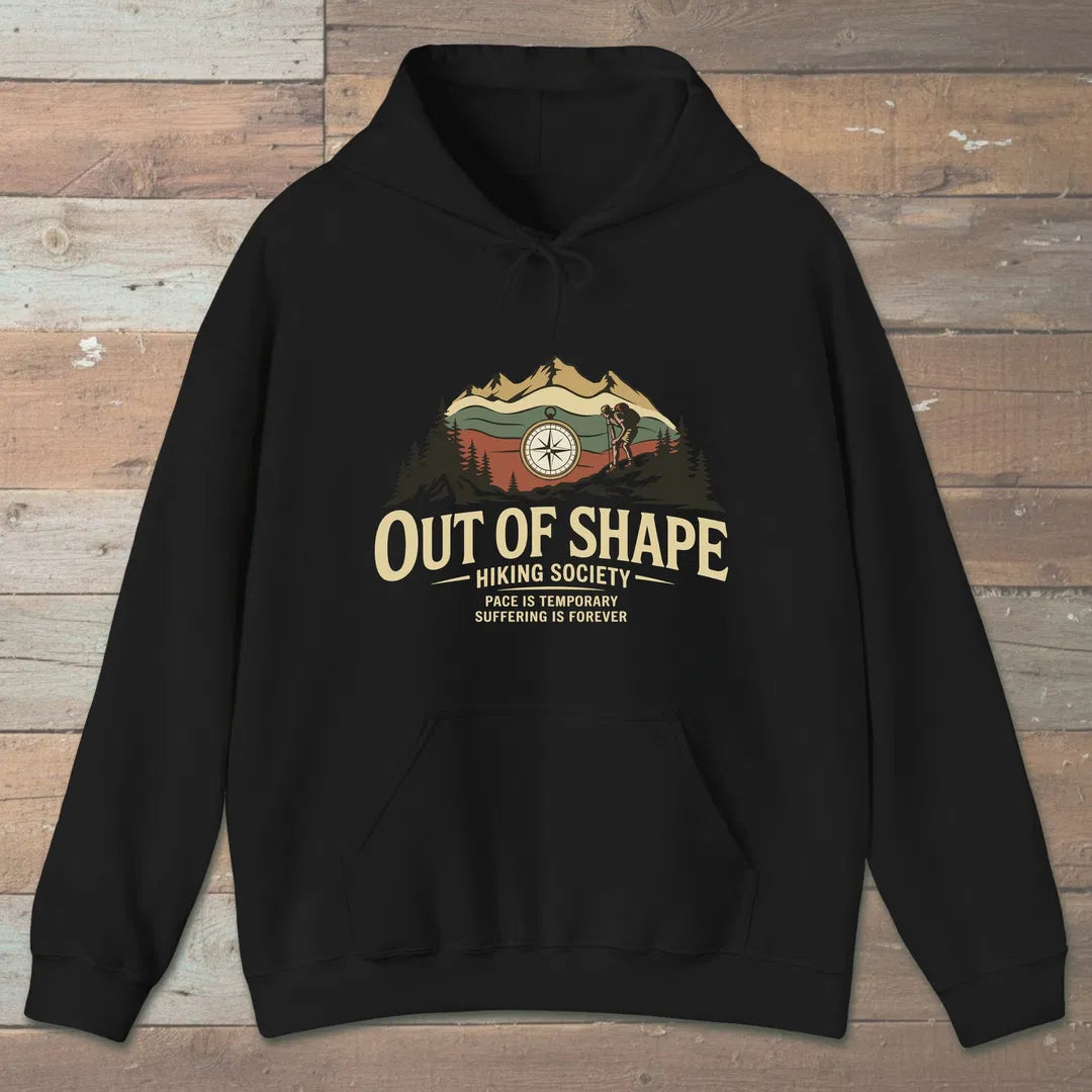 Out Of Shape Hiking Society Hoodie Black Outdoor Nature Tee