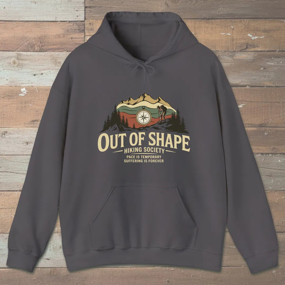 Out Of Shape Hiking Society Hoodie Charcoal Outdoor Nature Tee