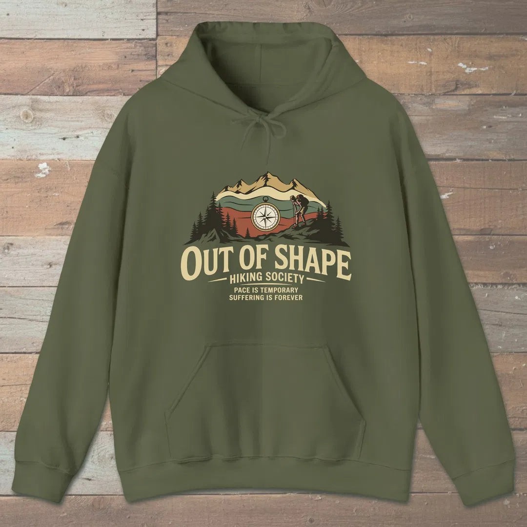 Out Of Shape Hiking Society Hoodie Military Green Outdoor Nature Tee