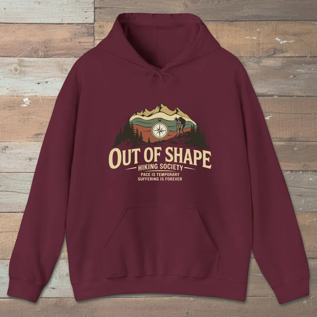 Out Of Shape Hiking Society Hoodie Maroon Outdoor Nature Tee