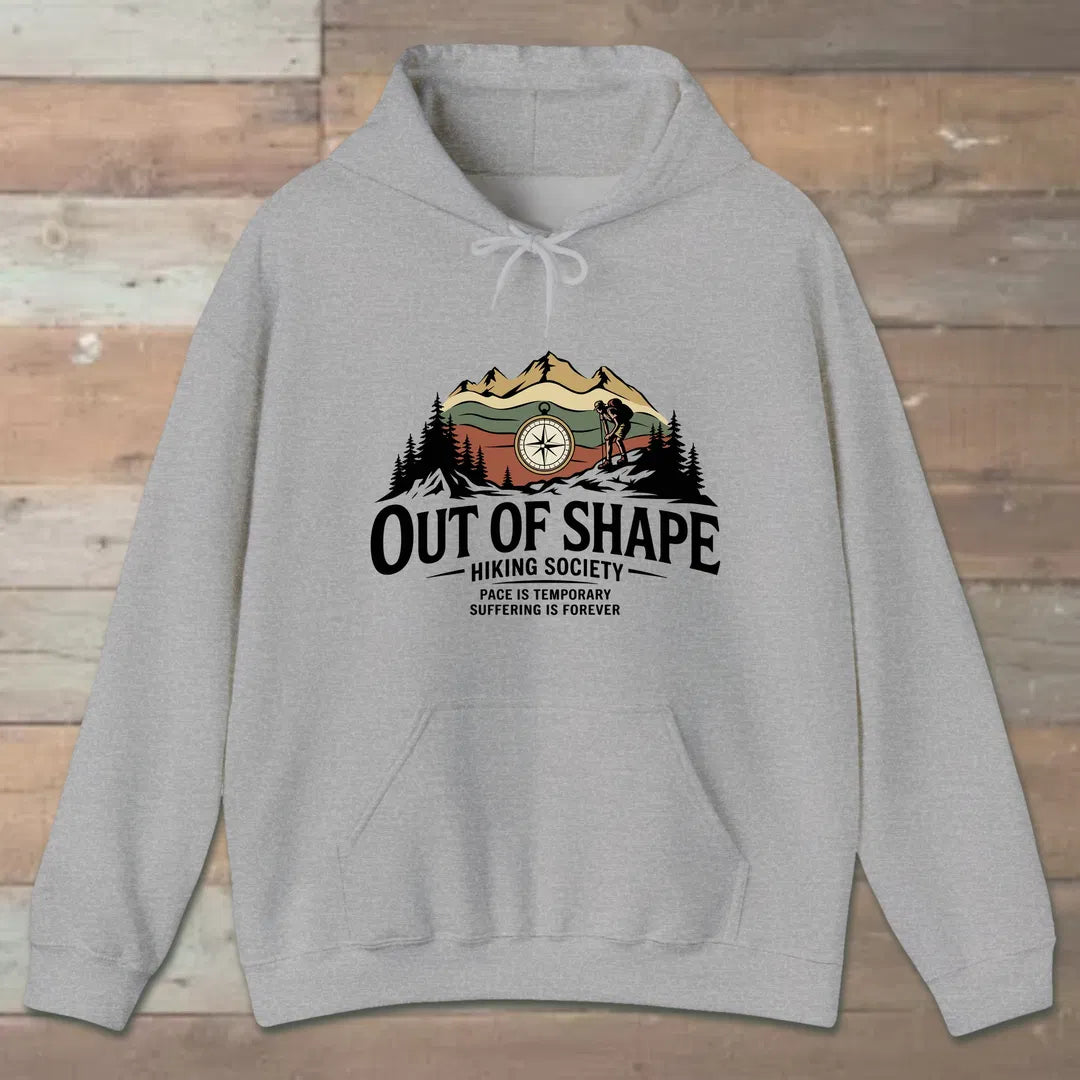 Out Of Shape Hiking Society Hoodie Sport Grey Outdoor Nature Tee