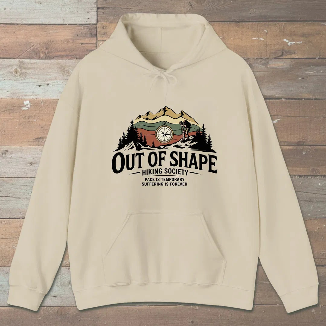 Out Of Shape Hiking Society Hoodie Sand Outdoor Nature Tee