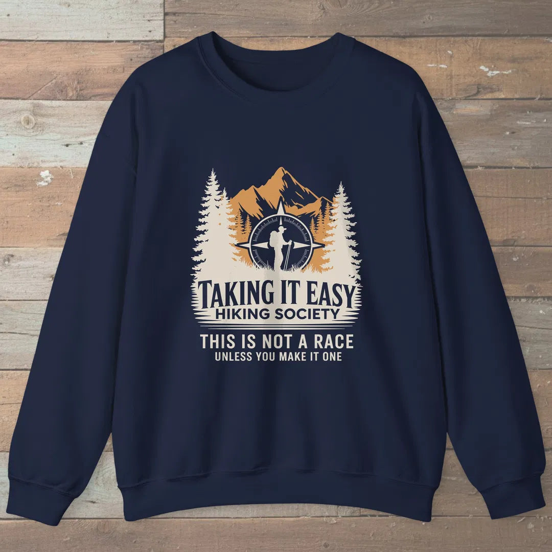 Taking It Easy Hiking Society Sweatshirt Navy Outdoor Nature Tee