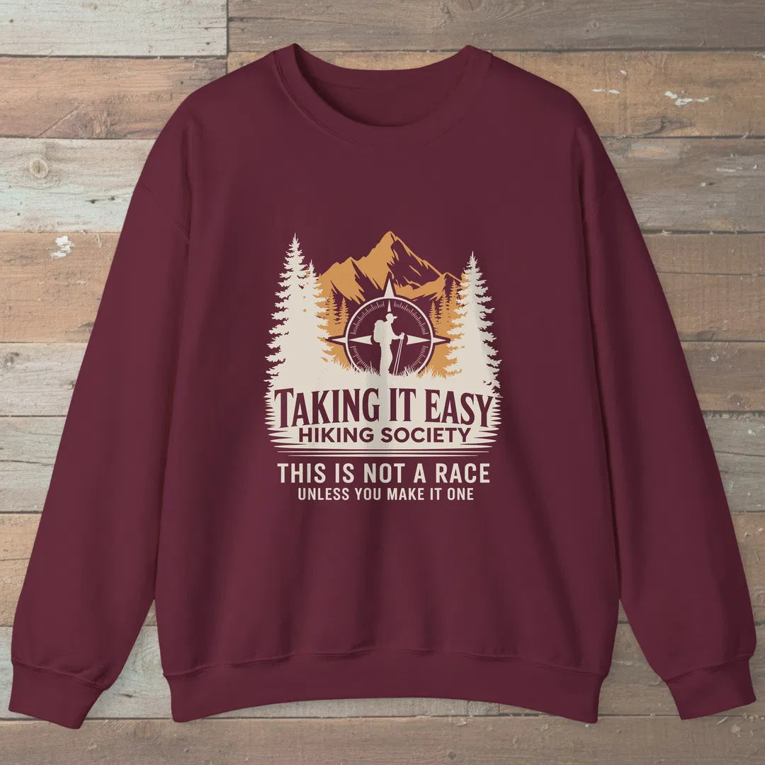 Taking It Easy Hiking Society Sweatshirt Maroon Outdoor Nature Tee