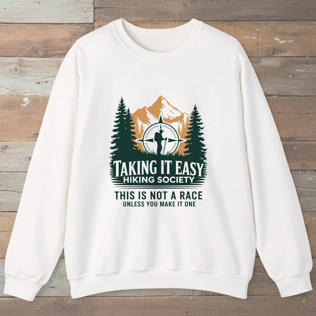 Taking It Easy Hiking Society Sweatshirt White Outdoor Nature Tee