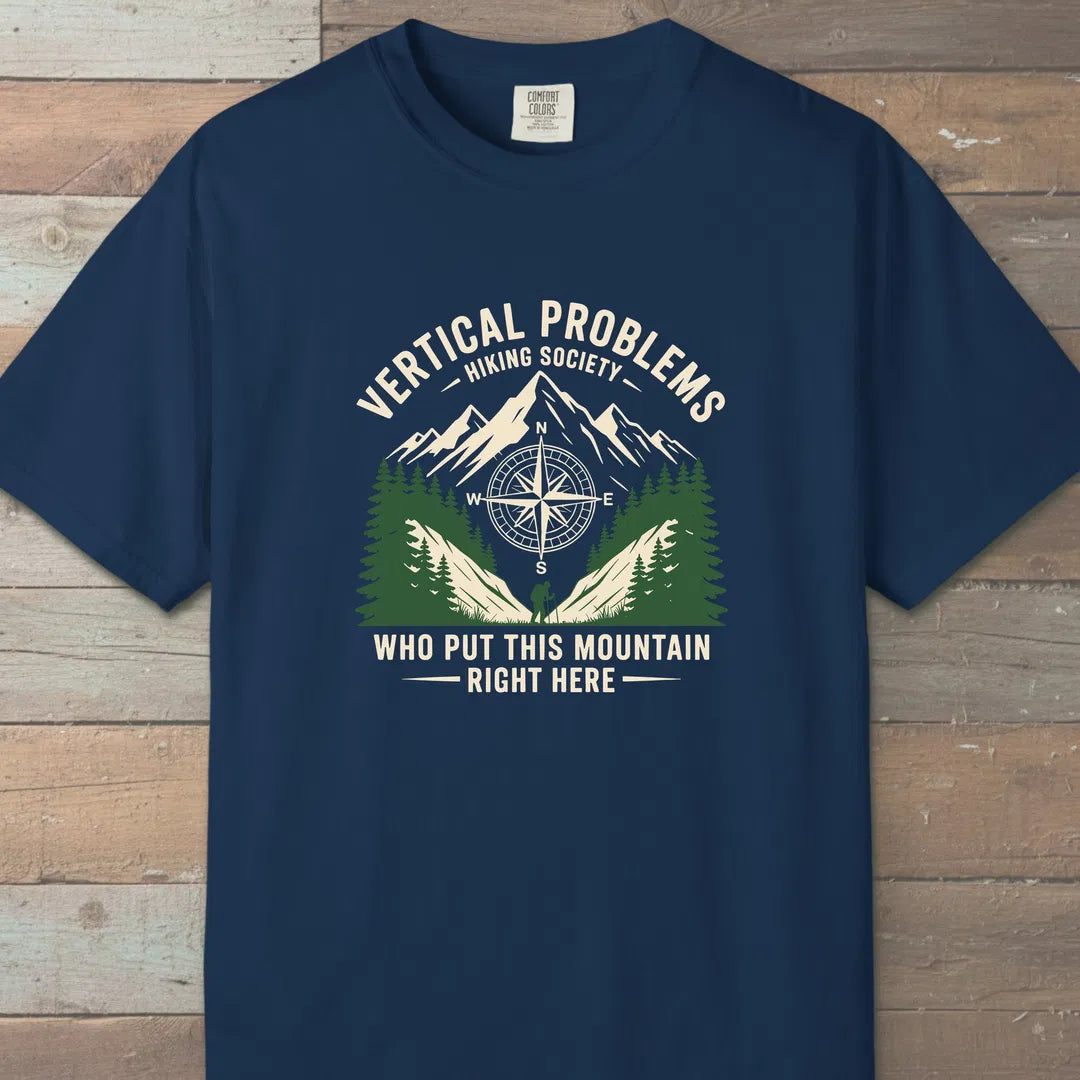 Vertical Problems Hiking Society T-Shirt Navy Outdoor Nature Tee