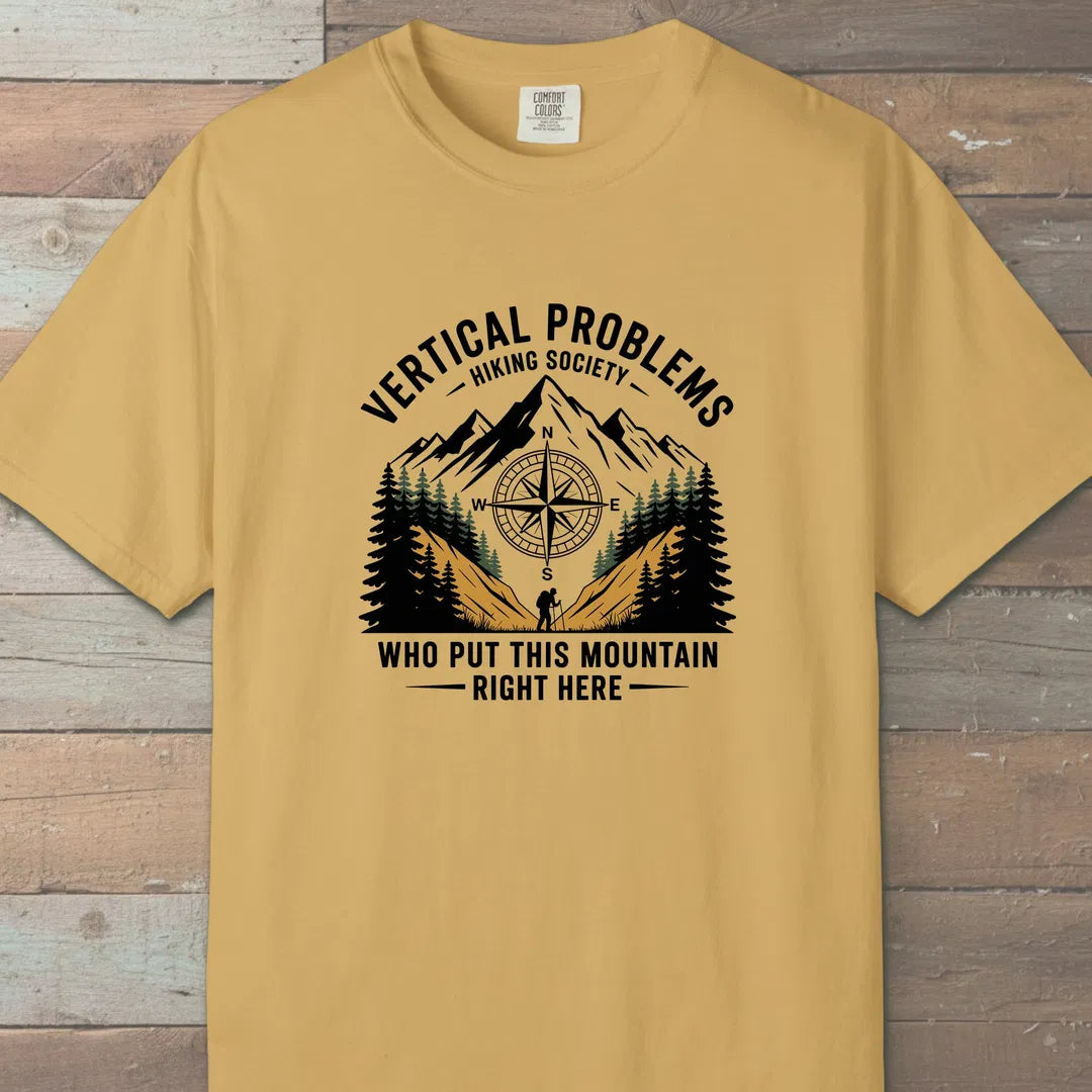 Vertical Problems Hiking Society T-Shirt Mustard Outdoor Nature Tee