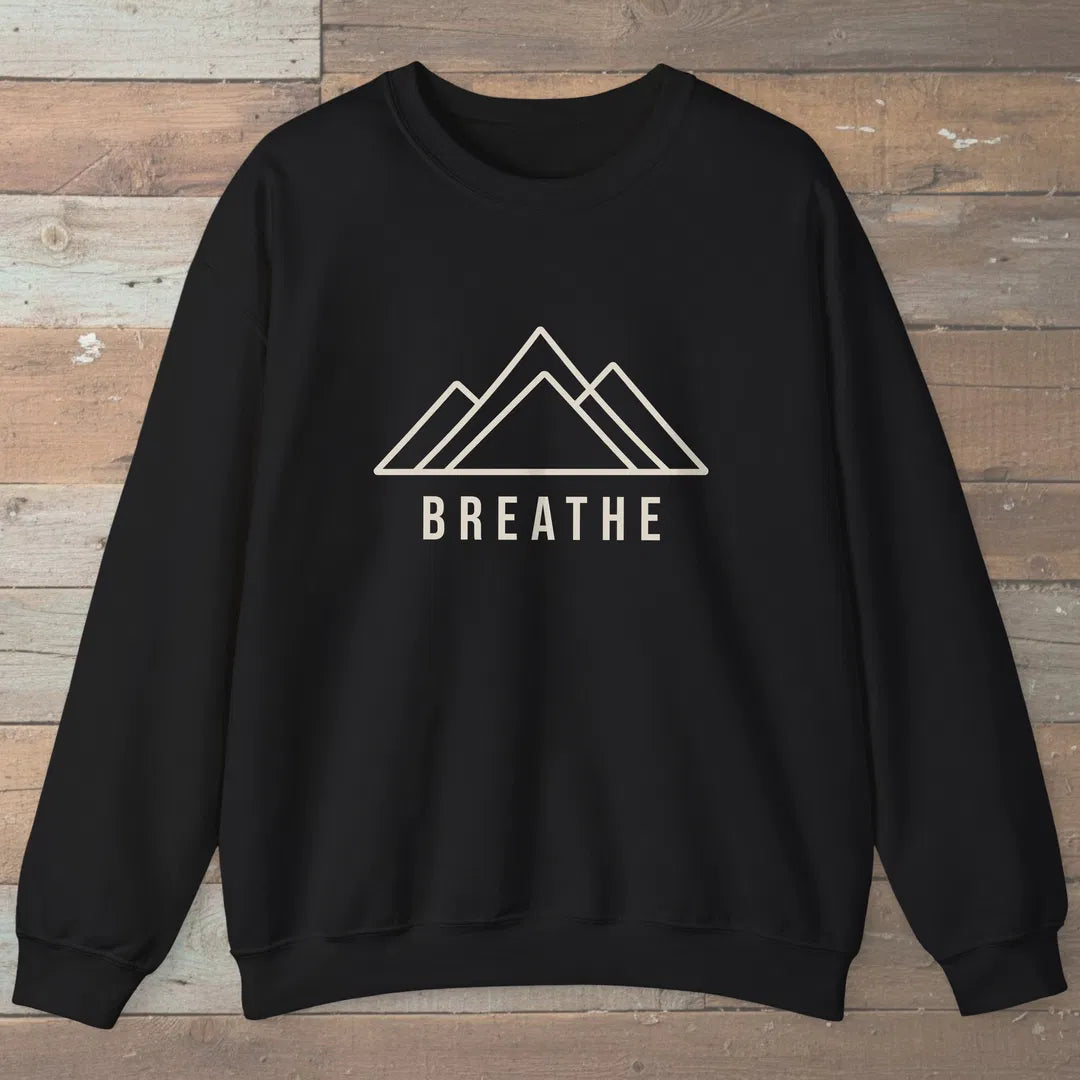 Breathe Mountain Sweatshirt Black Outdoor Nature Tee