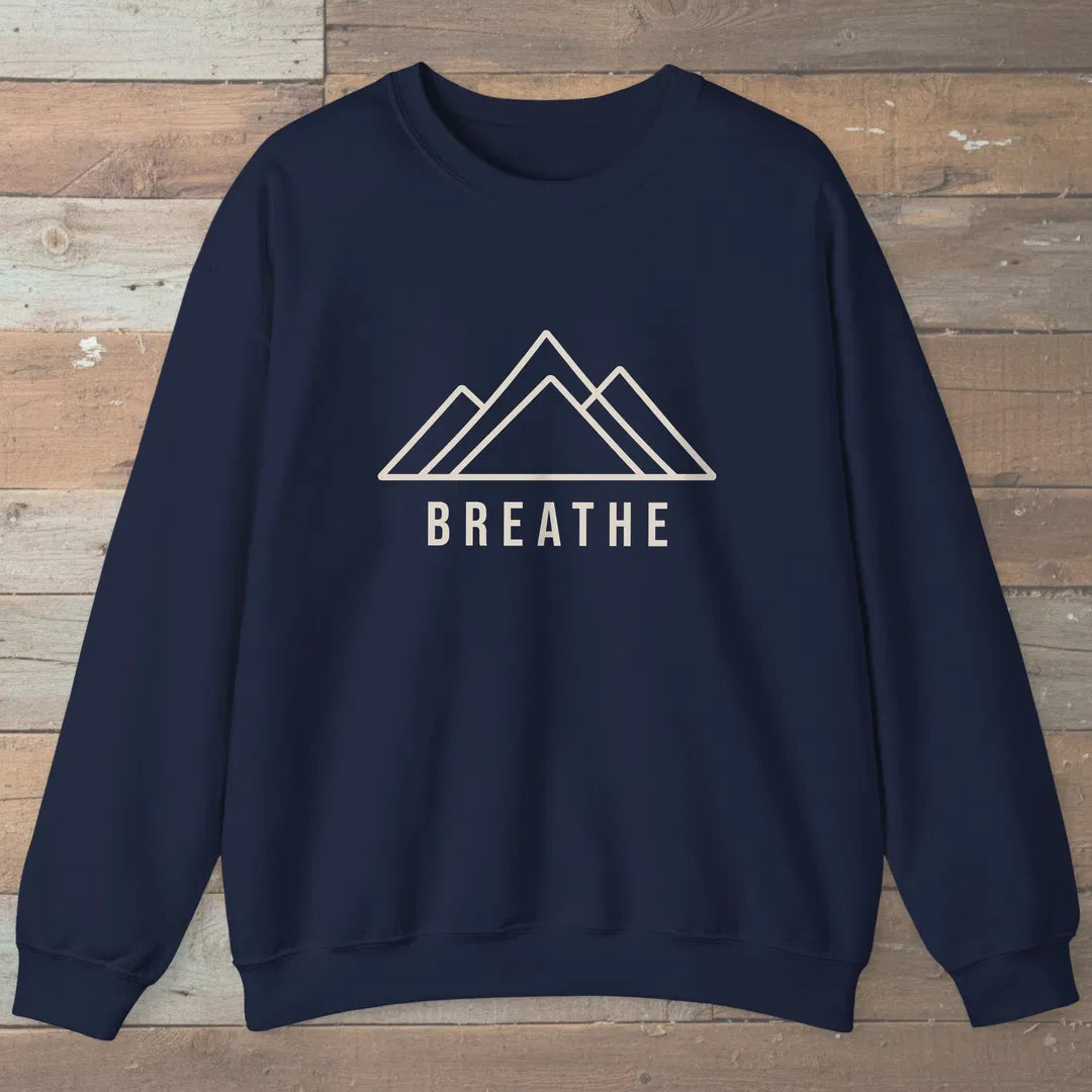 Breathe Mountain Sweatshirt Navy Outdoor Nature Tee