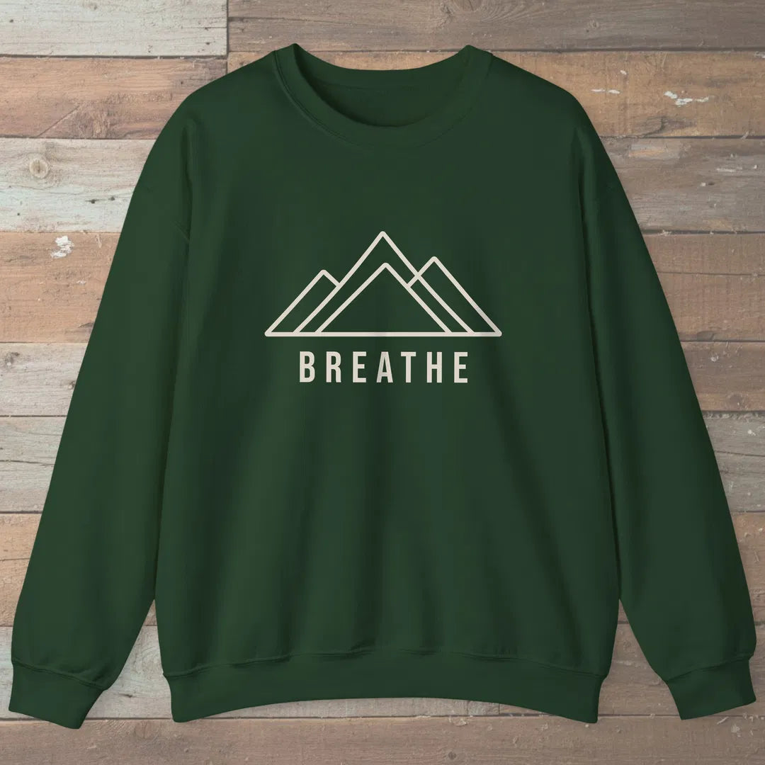 Breathe Mountain Sweatshirt Forest Green Outdoor Nature Tee