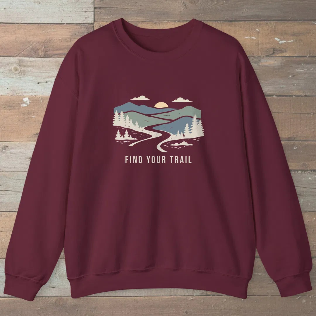 Find Your Trail Sweatshirt Maroon Outdoor Nature Tee