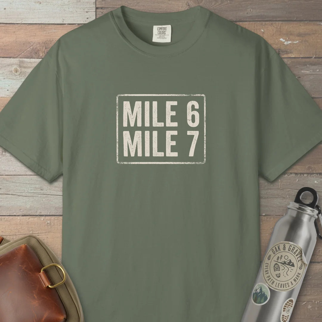 Mile 6 Mile 7 Trail Marker T-Shirt Moss Outdoor Nature Tee