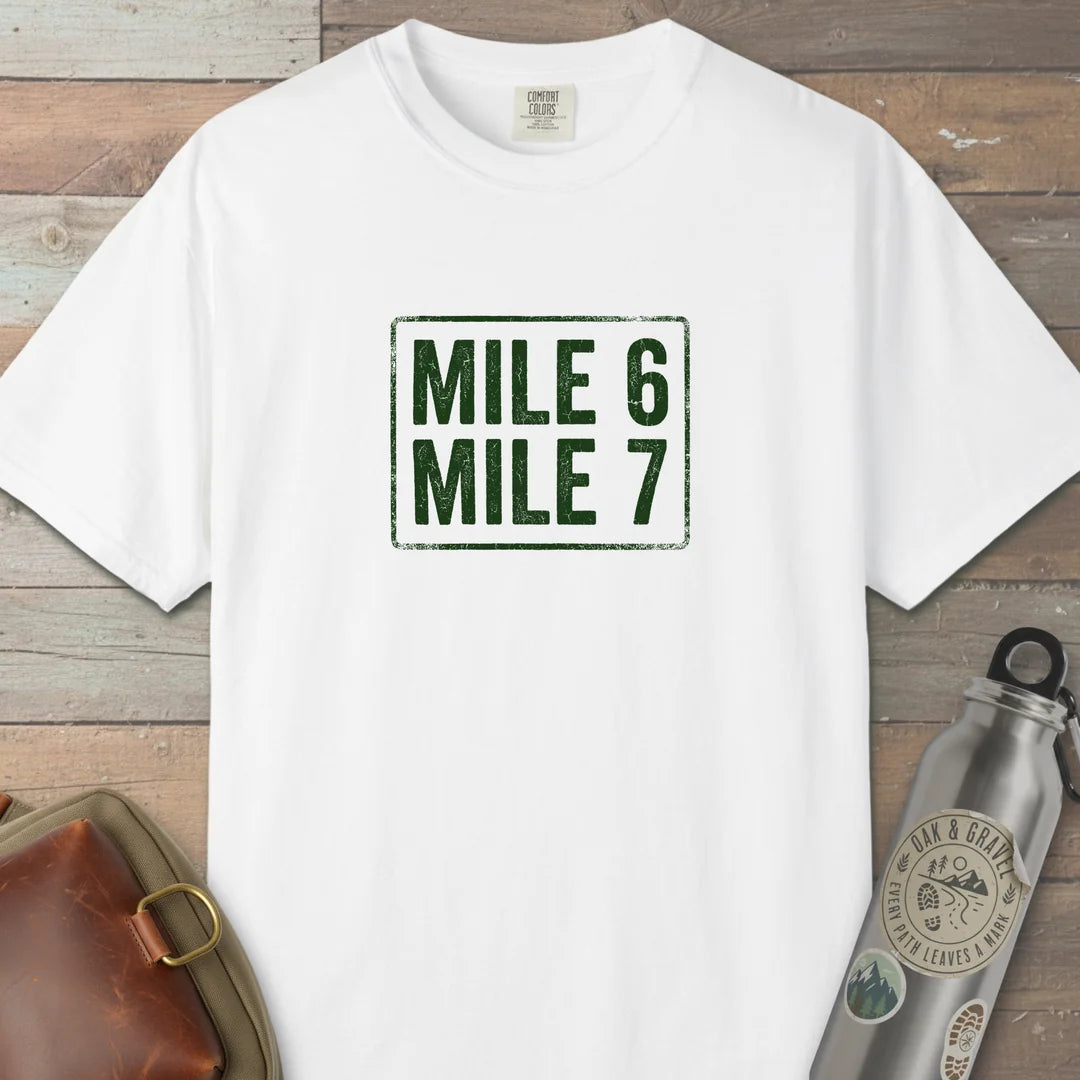 Mile 6 Mile 7 Trail Marker T-Shirt White Outdoor Nature Tee