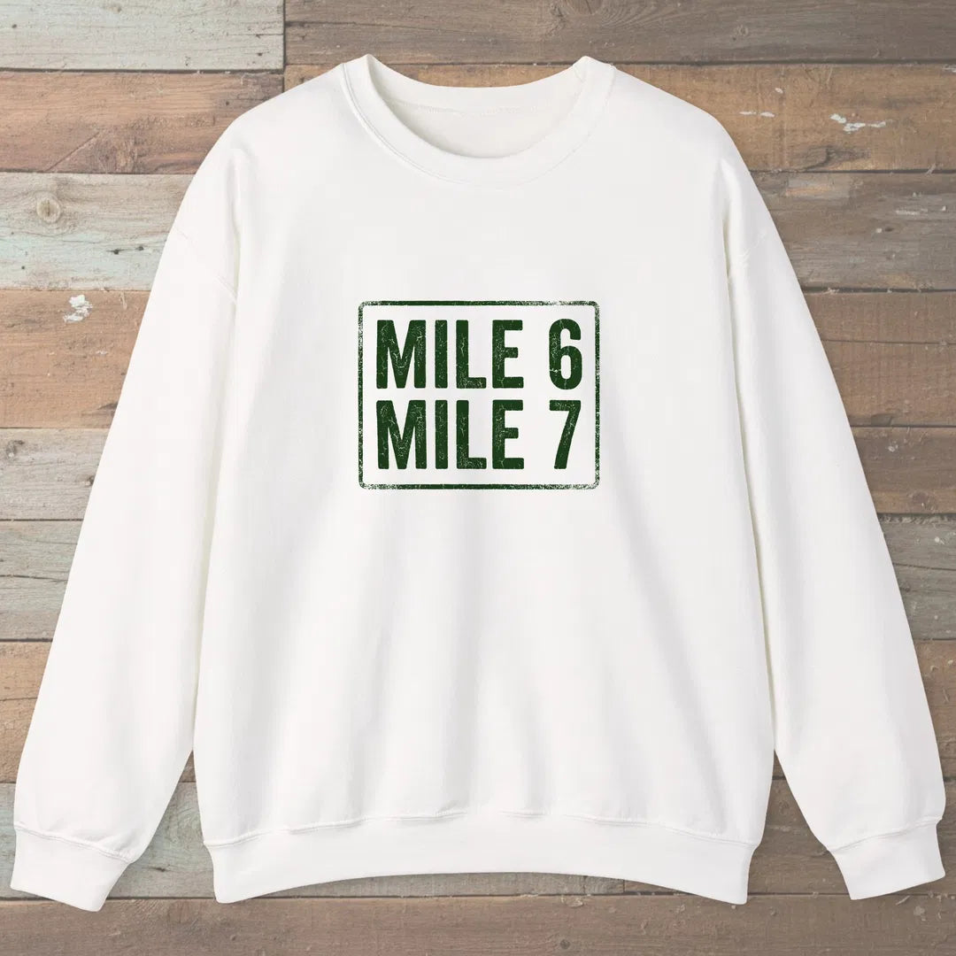 Mile 6 Mile 7 Trail Marker Sweatshirt White Outdoor Nature Tee