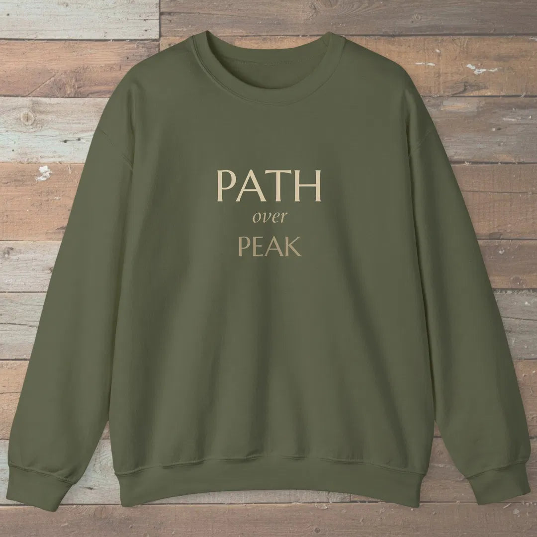 Path Over Peak Sweatshirt Military Green Outdoor Nature Tee