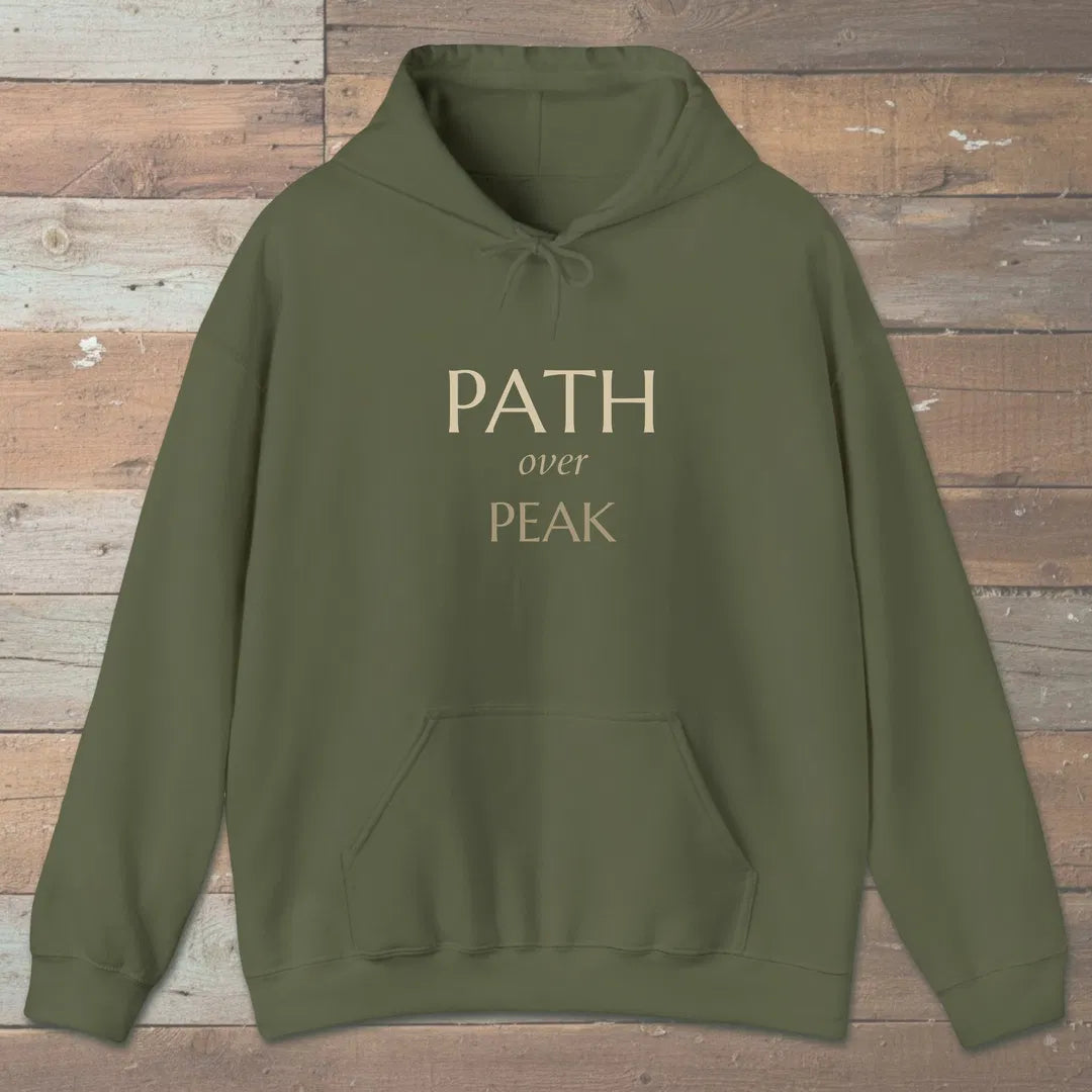 Path Over Peak Hoodie Military Green Outdoor Nature Tee