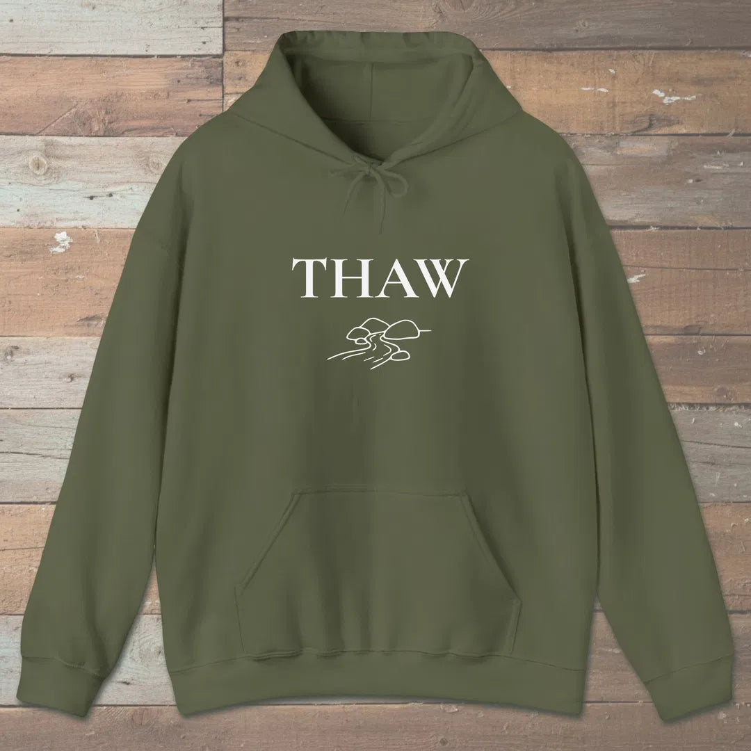 Thaw River Path Hoodie Military Green Outdoor Nature Tee